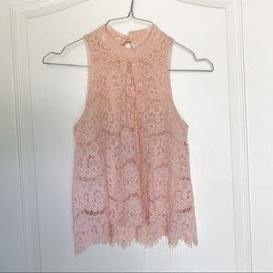 Fire Los Angeles Baby Pink Lace Halter Tank Top